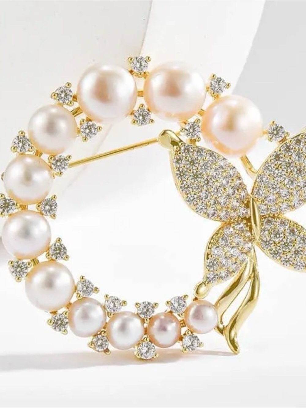 Brooch Enchanted Monarch Pearl Wreath Butterfly |Pavé Crystal Statement Pin NWOT - Picture 6 of 8